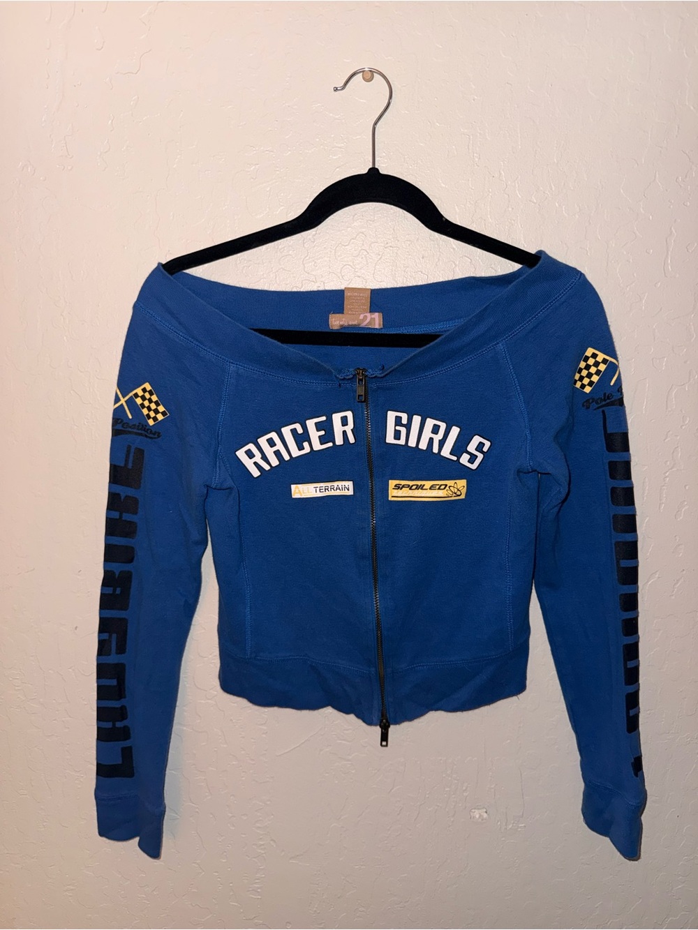 Twenty One 21 Racer Girls Blue Zip Up Racing Jacket Y2K Size L